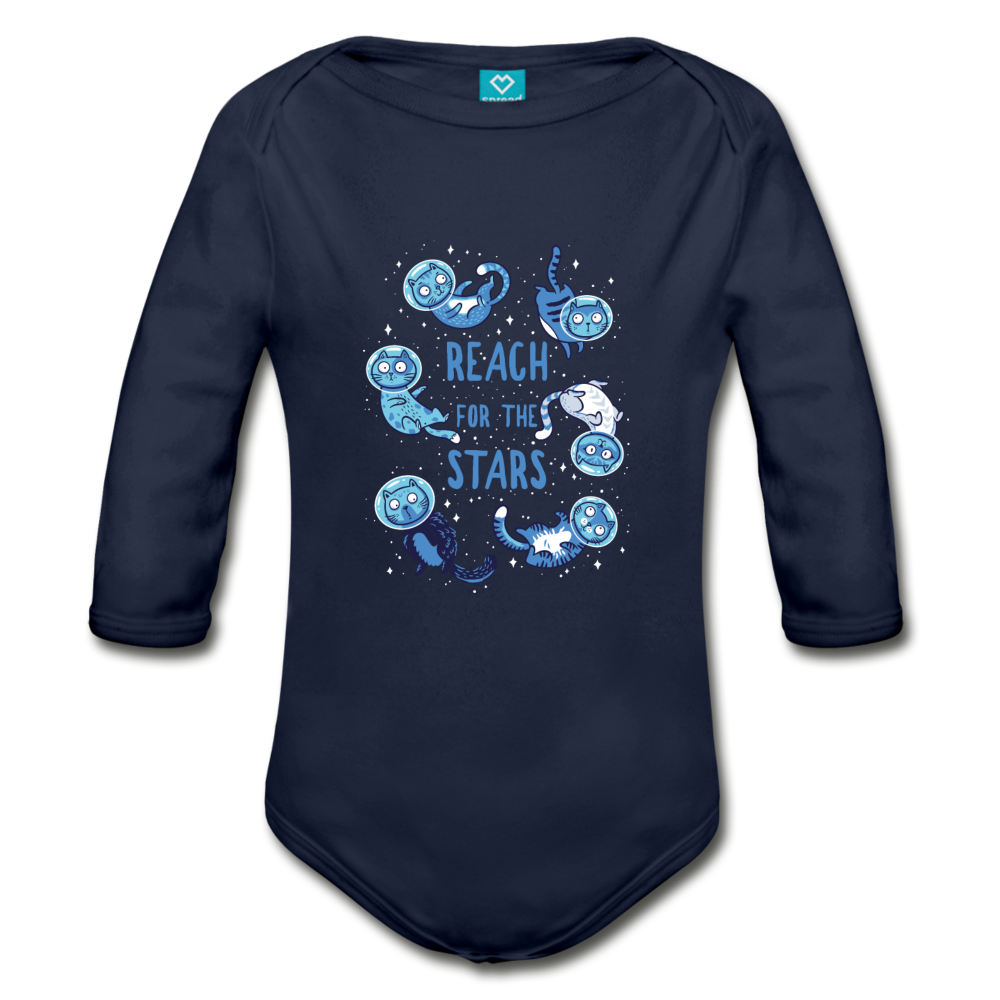 Organic Long Sleeve Baby Bodysuit Reach for the Stars - dark navy